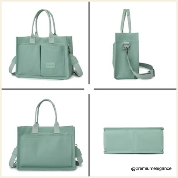 Canvas Tote Bag with Adjustable Strap Multiple Pockets Large Capacity Hobo - Picture 6 of 7